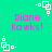 A static image with a bright green background featuring repeated pink text and white geometric patterns.