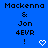 Blue background with black pixelated text reading "Mackenna & Jon 4EVR !" and a white heart symbol, showing animation where the heart changes from solid to outline.