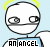Pixelated cartoon icon of a round-headed character with one eye closed, yellow halo, and text reading "AN ANGEL" on its shirt against light blue background.
