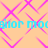 Pixelated cyan text repeats across a peach background with pink diamond-shaped lines forming a pattern