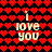 Pixelated red heart pattern background with 'i love you' text in light beige, two identical frames showing static content.