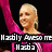 Pixelated image of a person with light hair wearing pink clothing, raising one arm against black background with white text overlay.