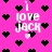Pixelated pink background with black heart shapes and white text reading "i love jack" in multiple positions, some letters partially obscured by hearts.