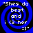 "Shes do best and i <3 her =}" text overlaid on blue-black spiral background with four identical