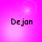 Four identical display 'Dejan' text on a pink gradient background with subtle light effects