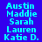 Blue background with cyan text listing names, green highlight bars shifting across in an animation