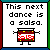 A 4-frame animated contact sheet showing a pixelated salsa jar character dancing with changing arm positions across frames, each frame containing the text "This next dance is a salsa."