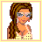 Pixelated cartoon-style icon of a woman with long brown hair, wearing sunglasses and a light-colored sleeveless top with dark dots, framed by a yellow border on white background.