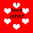 Red background with white heart shapes and black text reading 'i love john!!' in multiple positions.