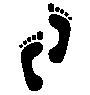 Black footprints on gray background, arranged in three of four, each footprint showing toes and heel with consistent spacing
