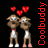 Animated contact sheet of a pixel art dog couple with red hearts, showing frame-by-frame motion across 9 sampled frames.