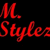Red stylized text 'M. Stylez' repeated across a black background with partial gray overlay on the right.