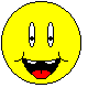 A contact sheet of eight yellow smiley face icons arranged in a 3x3 grid with one empty space, each showing different eye expressions and mouth positions against a gray background.