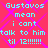 Pixelated cyan text on a bright pink background with a purple diamond pattern, repeating the phrase "Gustavos mean i cant talk to him til 12!!!!!!" in two identical vertical sections.