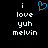Pixelated text 'i love yuh melvin' in white on black background with a blue heart symbol above the first 'i'.