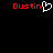 Red text 'Dustin' appears on black background with a white pixelated heart symbol replacing the 'i' in the left instance.