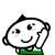 Two pixelated cartoon heads with black spiky hair, pink cheeks, and green collars; left head raises hand while right head smiles.