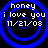 Four identical blue spiral icons with white text reading 'honey i love you 11/21/03' on black background