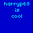 Pixelated cyan text 'harryp68 is cool' on blue background with red gradient overlay in bottom-left quadrant.