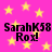 Pink background with yellow stars and repeated black text "SarahK58 Rox!" in four quadrants.