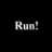 Animated sequence showing three text labels above two images: 'Run!', 'Izzy!', and 'RUNN!' with a palm tree and hurricane satellite view.