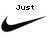 Black Nike swoosh logo with pixelated text 'Just Do it' above it on white background, one section grayed out.