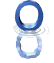 Three vertical of blue and white circular rings with subtle motion effects on a gray background