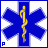 Blue medical star with yellow staff of Hermes symbol, surrounded by text reading 'emts RULE!' in blue pixelated font on white background.