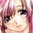 Pixelated anime-style character with pink hair and black eyes on left, black background with white text on right.