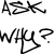 A 50x50 pixel animated contact sheet showing two frames: left frame with handwritten text "ASK WHY?" and right frame with a close-up of a person's face in profile.