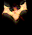 Animated sequence of a stylized bat symbol with glowing edges and central orange glow against black background, showing size variations across frames.