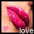 A 4-frame contact sheet of a pixelated close-up showing pink lips with white dots, each frame displaying slight variations in lip shape and dot placement alongside the word 'love' and a small pink heart icon.