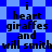 Blue and light blue pixelated background with repeating text "i heart giraffes and will smith" in black block letters.