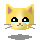 Pixelated yellow cat head with black eyes, white pupils, brown nose, and gray whiskers; four variations show different tear positions on light blue cheeks against gray background.