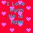 A red background with pink pixelated hearts and blue text reading "I Love Ryan He is MINE" in a pattern