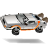 Pixelated image of a silver and orange vehicle with black wheels, brown accents, and a white stripe on a gray background.