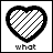 Heart-shaped icon with diagonal white stripes and black outline, displaying text labels below in a