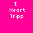 Four variations of a bright pink background with white text 'I Heart Tripp' and orange rectangular bars in different positions.