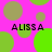 Bright pink background with scattered green and brown circles, four instances of 'ALISSA' text in black pixelated font, and visible pixelation artifacts.