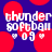 Pixelated text 'thunder softball 09' with heart symbols on a blue background with red circles.