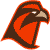 Pixelated red and brown bird head with sharp beak, white eye, and dark brown facial markings on white background.