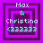Pixelated text 'Max & Christina (33333)' appears within nested square frames on a purple background, with varying frame color arrangements across four views.
