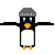 Animated pixel art penguin mascot with gray beanie, blue eyes, yellow beak, and orange feet performing a wave motion across 10 frames in a contact sheet layout.