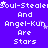 Purple background with repeated white text and small white stars, featuring a gray rectangular overlay in the bottom-right corner.