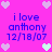 Pixelated pink background with blue text reading "i love anthony 12/18/07" and heart symbols in light purple and cyan.
