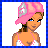 Pixel art contact sheet showing a female character in pink and white fashion with high heels, holding a silver purse across three frames.