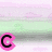 Pixelated of six uppercase letters in pink and black, arranged in two on a light green and white striped background