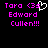 Pixelated text in bright pink and white on black background, showing two identical side-by-side layouts with 'Tara (3s' followed by a heart symbol above 'Edward Cullen!!!'