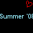 Red pixelated heart symbol above light blue pixelated text reading 'Summer '08' on a black background.