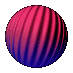 Six identical spheres with pink-to-blue gradient stripes arranged in two on a gray background